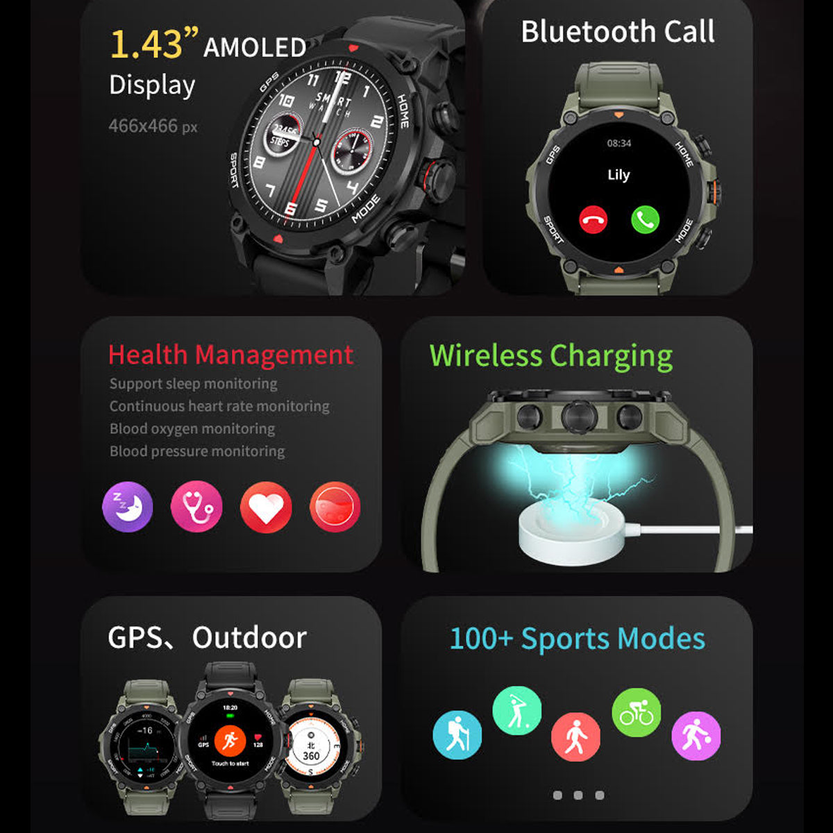 GPS Sports Smart Watch for Men (Answer/Make Calls), 1.39" HD Smart Watches Fitness Tracker with Heart Rate Sleep Monitor, 110+ Sports Modes Step Counter Fitness Watch, IP68 Waterproof Smartwatch for Android iOS - Smart Watch G6