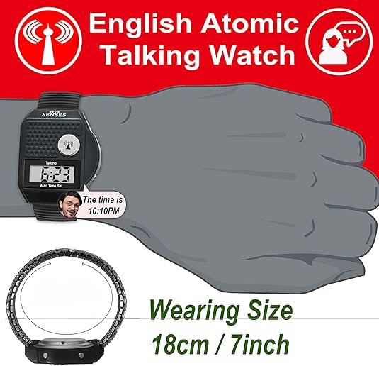 Five Senses Atomic Top Button English Talking Watch for Seniors Blind Men Women Low Vision