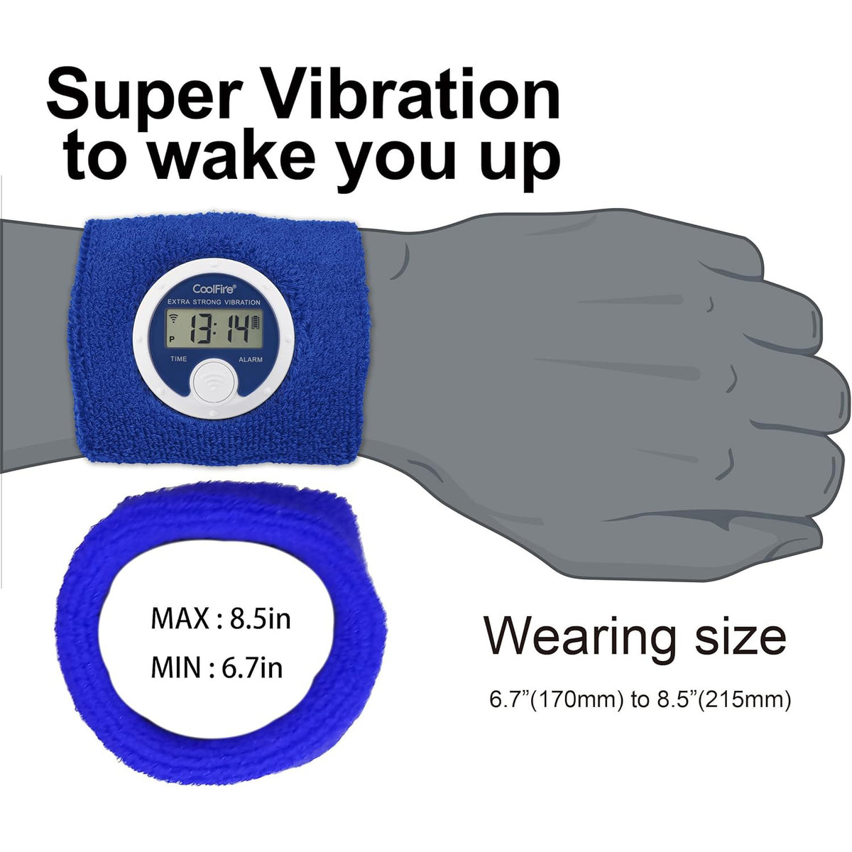 Wristband Extra Strong Vibrating Alarm Clock Sweatband, Silent Wake Yourself Up Wristband Vibrating Alarm Watch for Couples, Students, Easy to Set on User-Friendly App, Hearing Impaired, USB Chargeable (BLK)