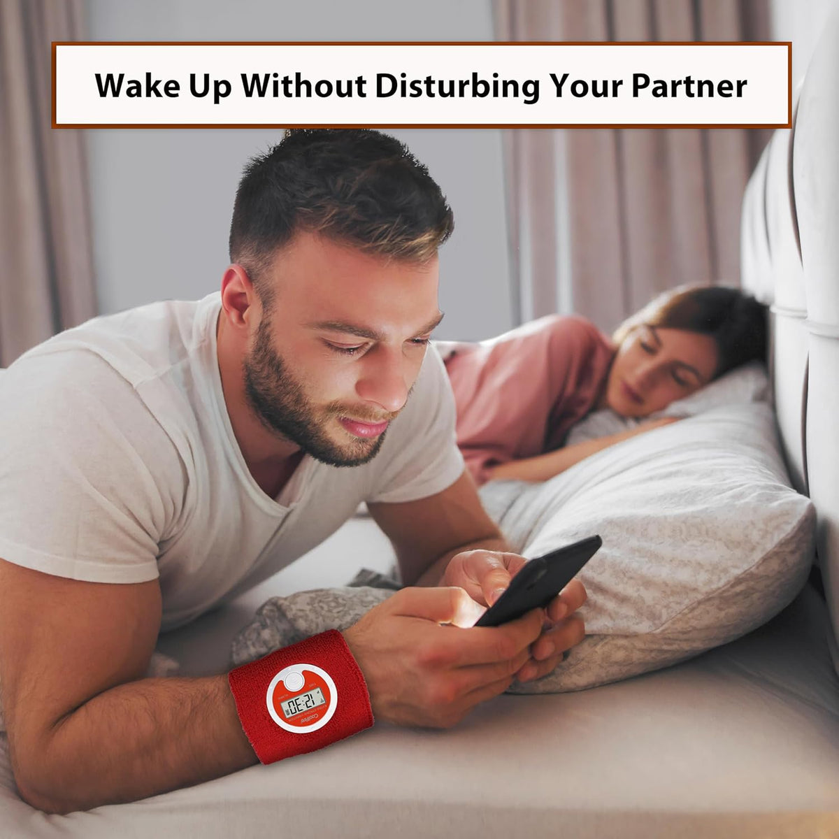 Wristband Extra Strong Vibrating Alarm Clock Sweatband, Silent Wake Yourself Up Wristband Vibrating Alarm Watch for Couples, Students, Easy to Set on User-Friendly App, Hearing Impaired, USB Chargeable (BLK)