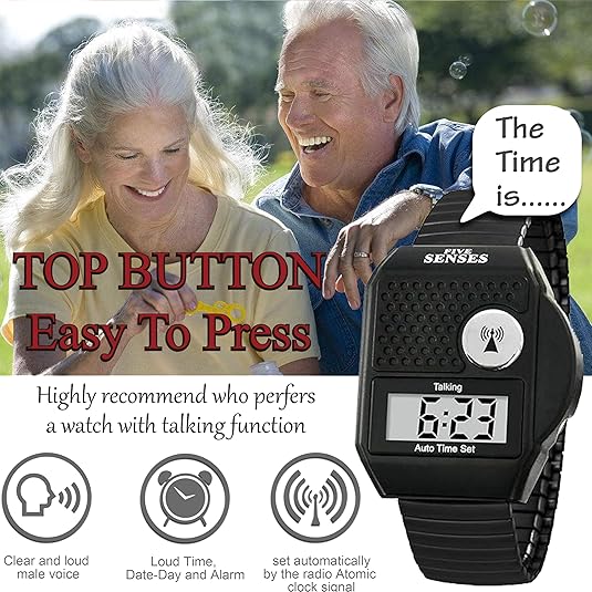 Five Senses Atomic Top Button English Talking Watch for Seniors Blind Men Women Low Vision