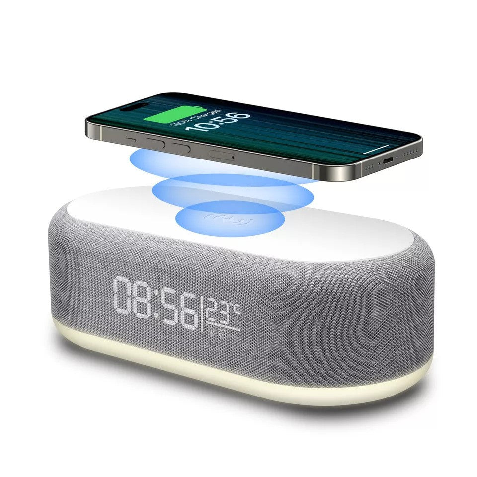 4 in 1 Multi-Function Alarm Clock Display Wireless Charging for Smartphones Bedside Light (White/Black)