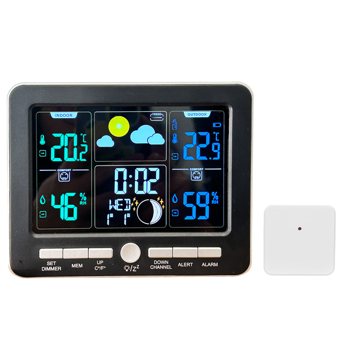 Smart Digital Clock Color LCD Barometric Hygrometer Weather Station Forecast Moon Phases for Home Decor Indoor Outdoor - Clock AN0814