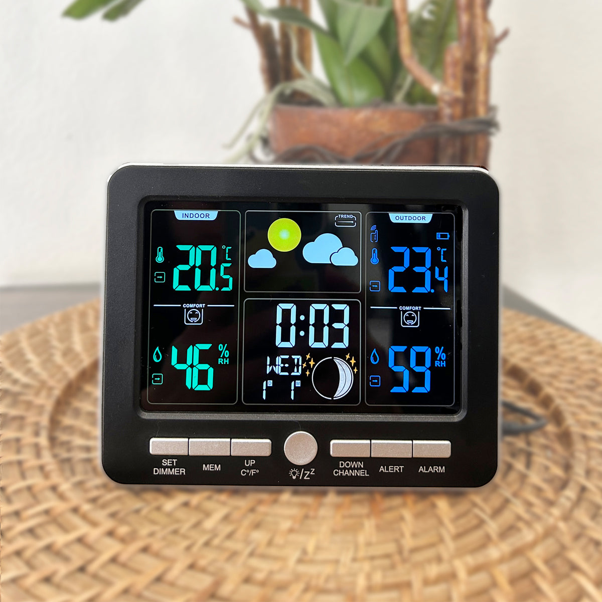 Smart Digital Clock Color LCD Barometric Hygrometer Weather Station Forecast Moon Phases for Home Decor Indoor Outdoor - Clock AN0814