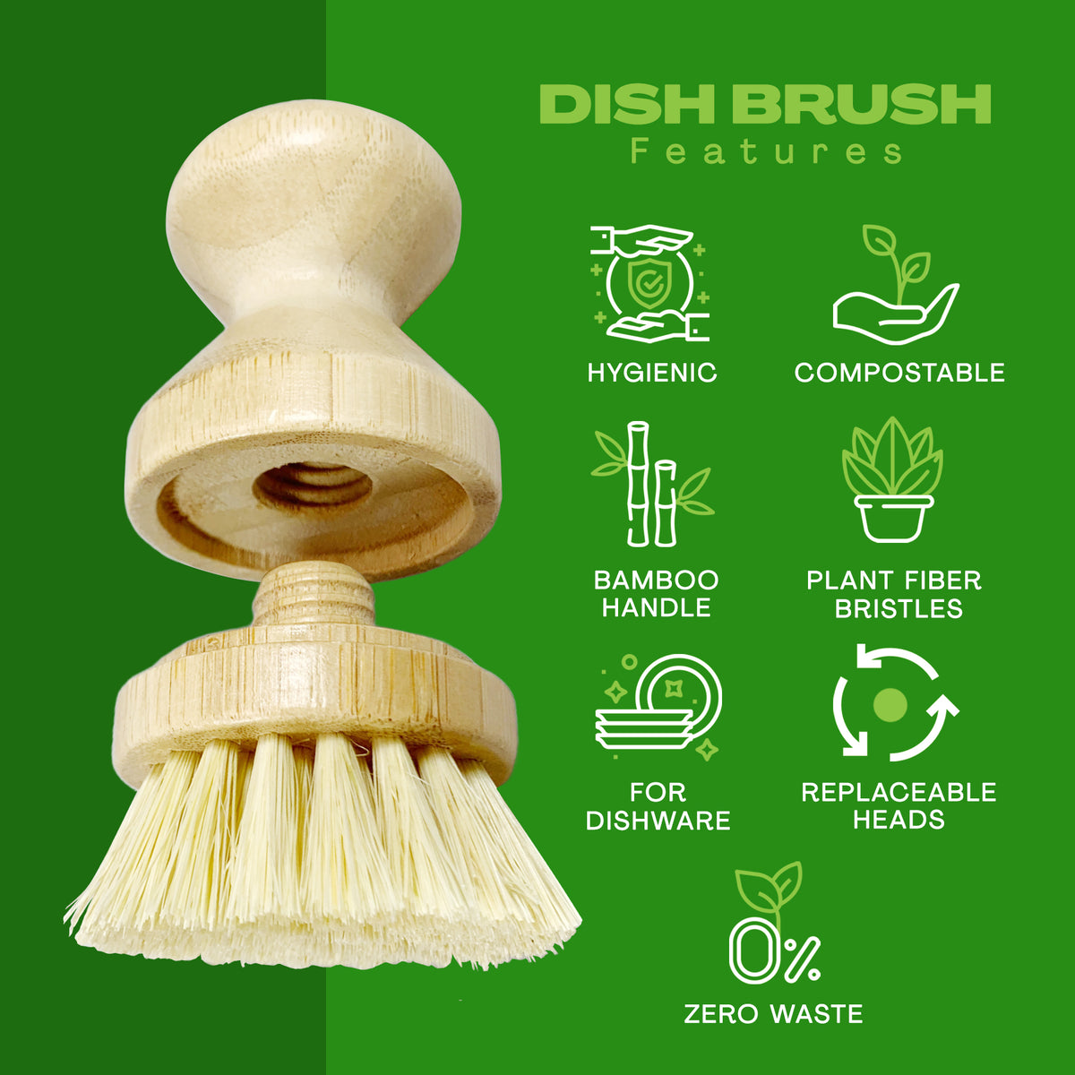 Bamboo Scrub Brush Dishes, Dish Brush Bamboo Handle