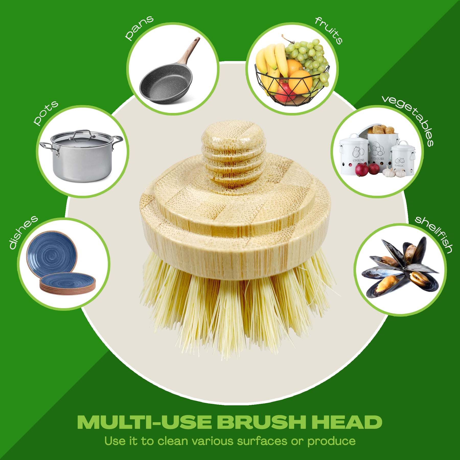bamboo & sisal long handle dish brush with replaceable head – POP