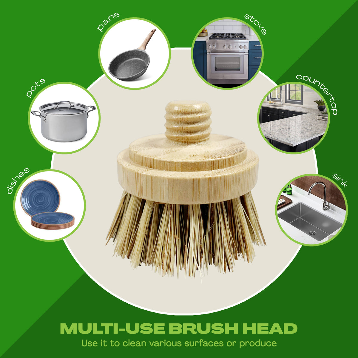 Sisal Cleaning Brush with Replaceable Head Replacement Head Only